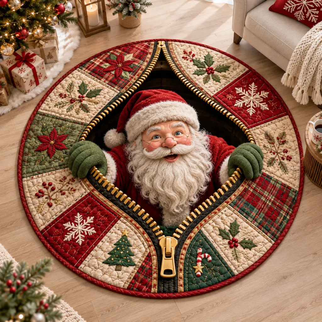 Santa Workshop 3D Optical Illusion Round Christmas Rug