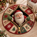 Santa Workshop 3D Optical Illusion Round Christmas Rug