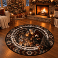 Magical Santa Sleigh & Snowy Village 3D Illusion Round Rug