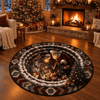 Magical Santa Sleigh & Snowy Village 3D Illusion Round Rug