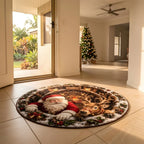 Santa & Reindeer Gift Scene 3D Illusion Round Christmas Rug