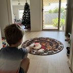 Santa & Reindeer Gift Scene 3D Illusion Round Christmas Rug