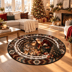 Magical Santa Sleigh & Snowy Village 3D Illusion Round Rug