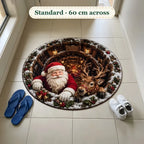 Santa & Reindeer Gift Scene 3D Illusion Round Christmas Rug