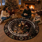 Magical Santa Sleigh & Snowy Village 3D Illusion Round Rug