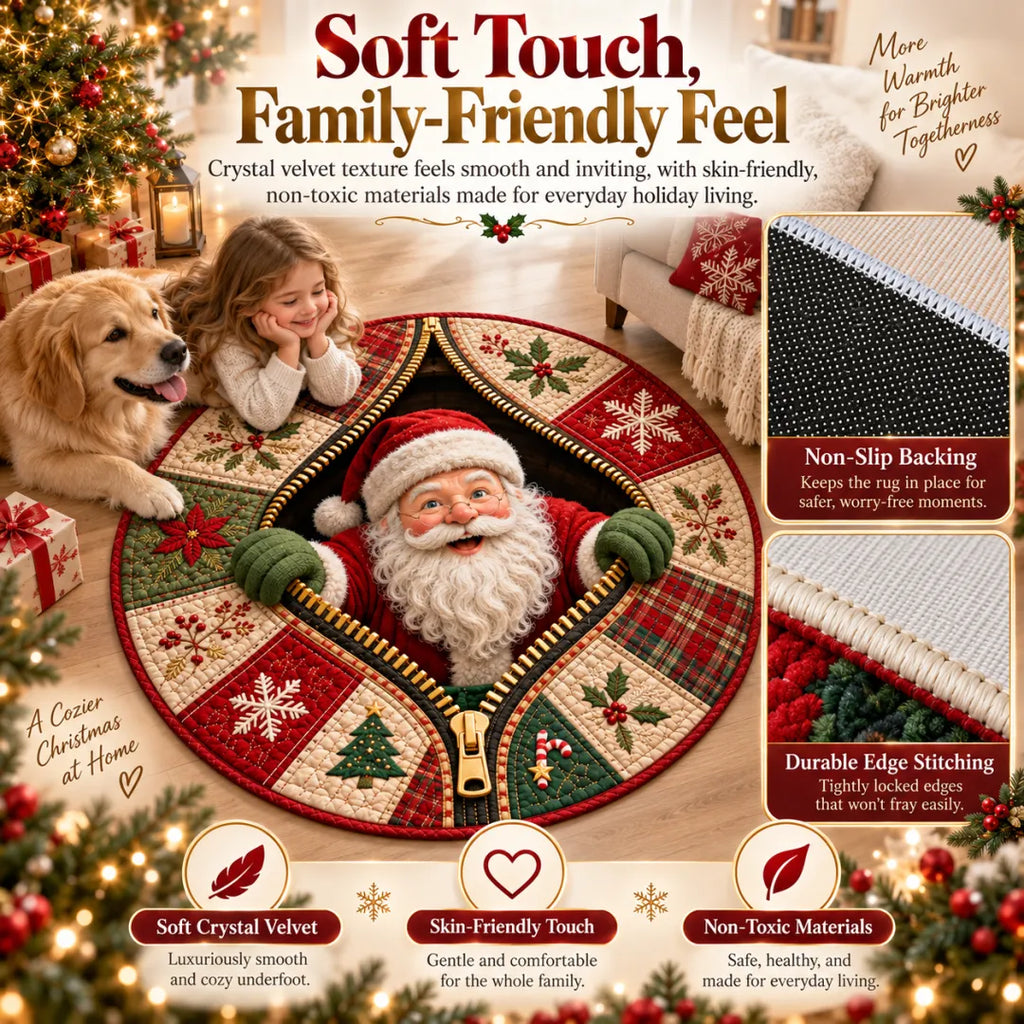 Santa Workshop 3D Optical Illusion Round Christmas Rug