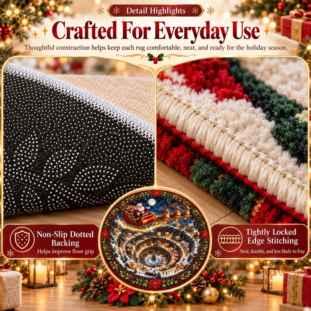 Santa Workshop 3D Optical Illusion Round Christmas Rug