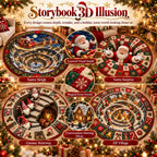 Santa Workshop 3D Optical Illusion Round Christmas Rug