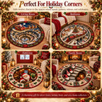 Santa Workshop 3D Optical Illusion Round Christmas Rug