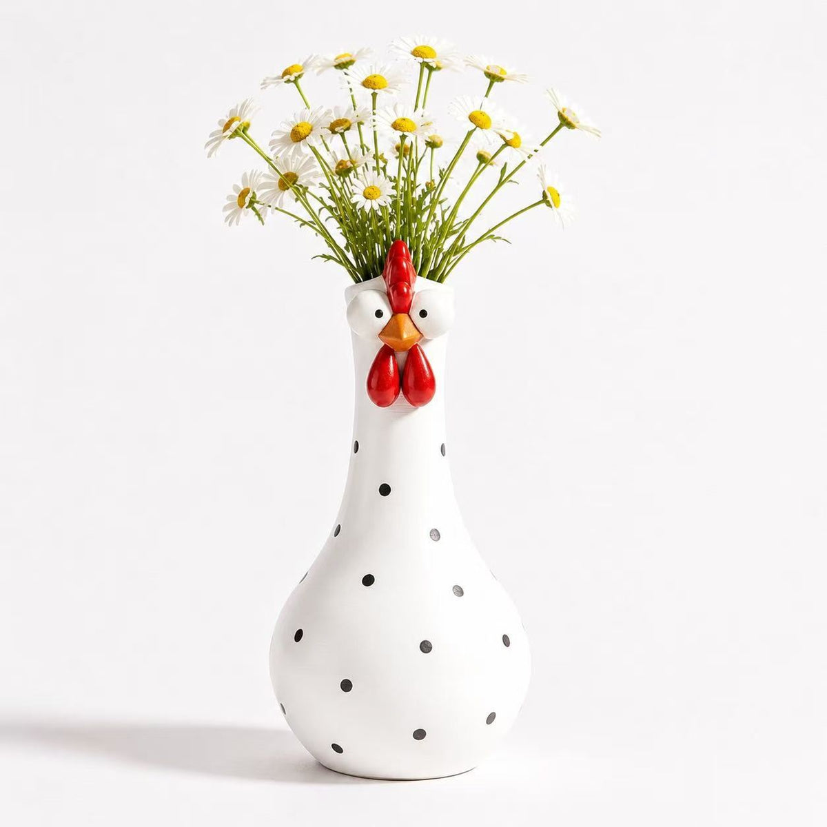 White Polka-Dot Chicken Vase