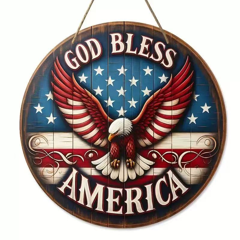 God Bless America Round Door Hanger