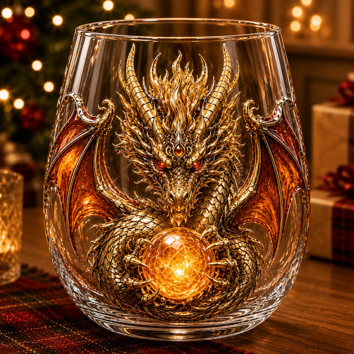 Gold dragon-themed whiskey glass